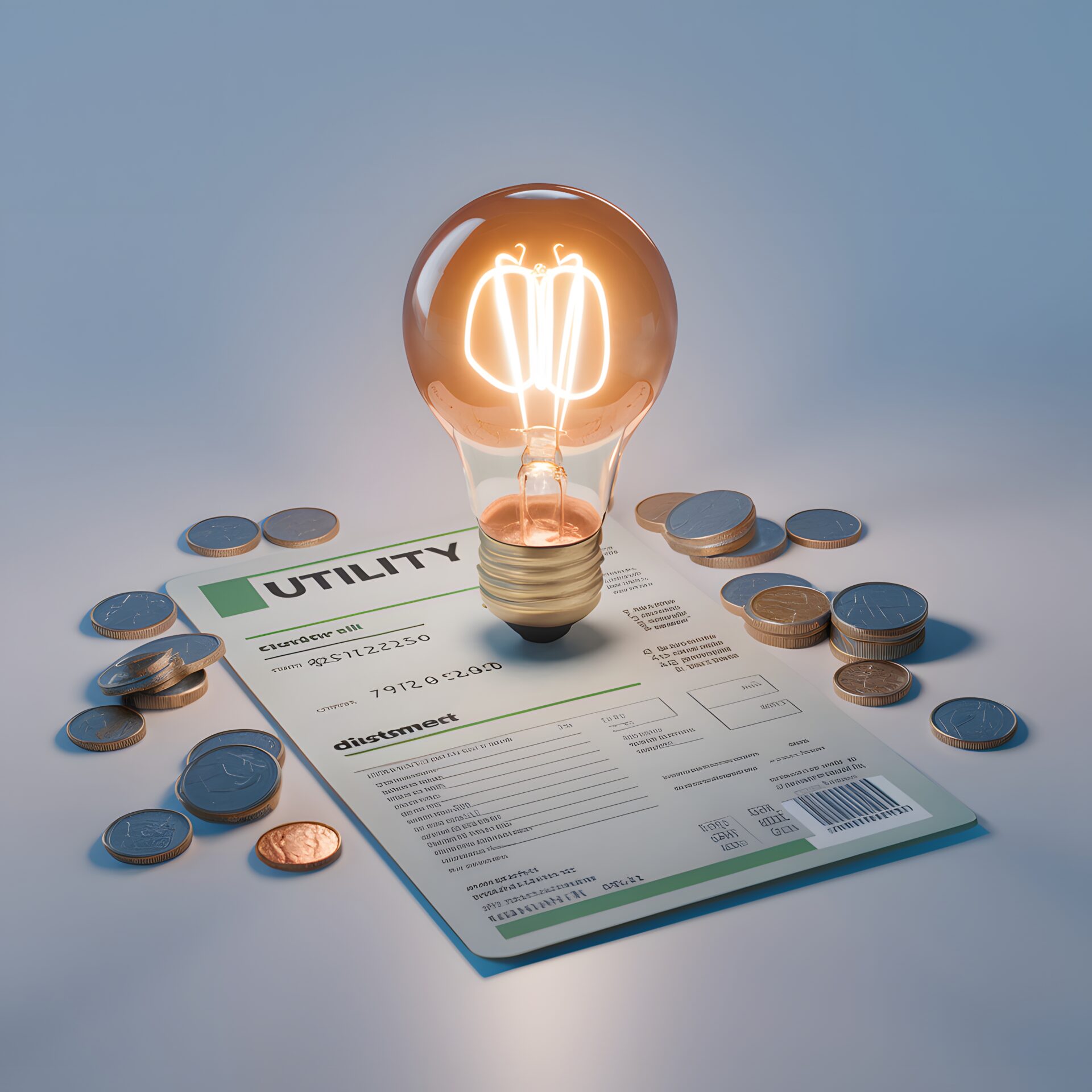 Electricity bill and light bulb illustrating utility set up in Dubai